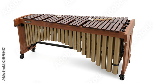 Professional wooden marimba percussion instrument with mallets isolated on white background studio