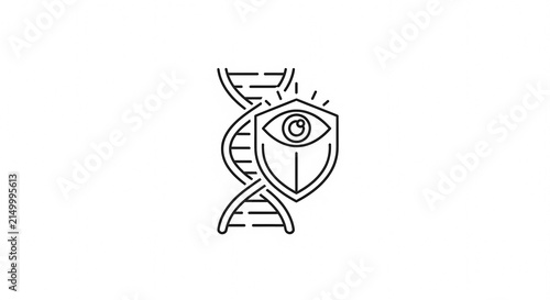 DNA helix protected by shield with eye symbol.