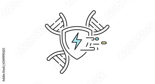 DNA helix shield with lightning bolt symbolizing genetic protection and energy.