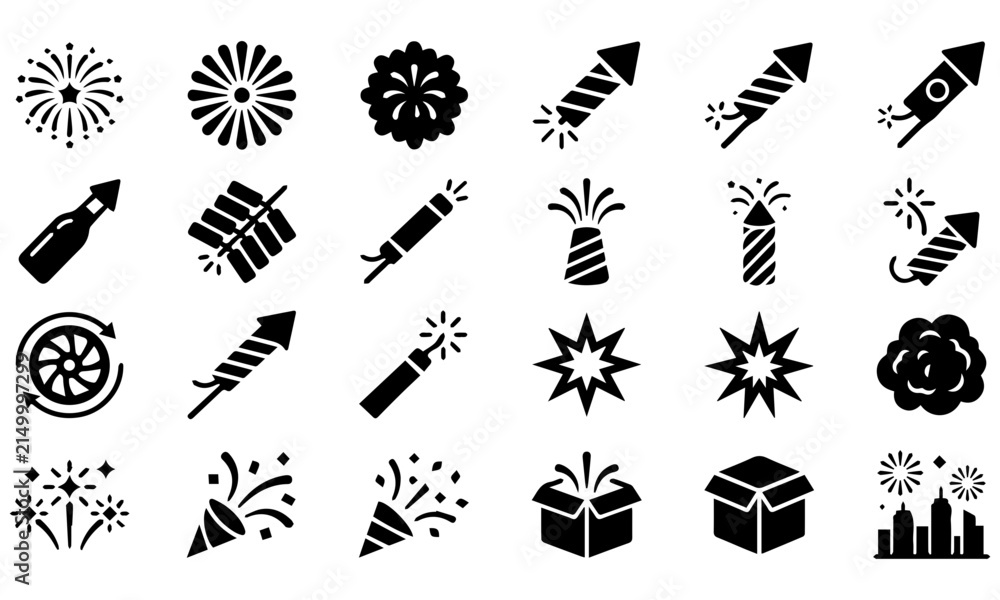 Fototapeta premium Happy new year 2027 celebration fireworks and party icons set