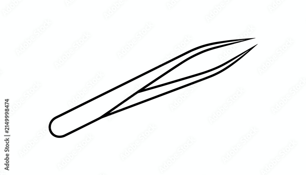 Obraz premium Simple black line art illustration of a pair of metal medical or cosmetic tweezers, isolated on a white background.