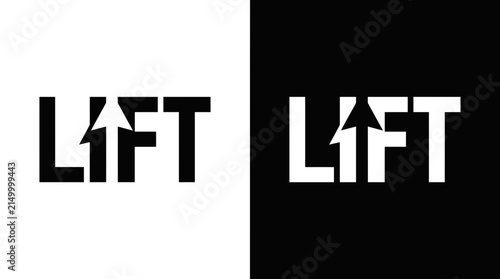 Foto LIFT logo design vector combining an uplifting concept with symbolic typography and custom lettering to represent upward movement, energy, support, growth, and positive progress