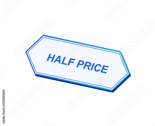 Foto Glowing hexagonal sign with half price text on black background