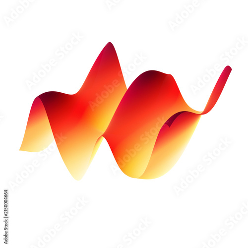 Red orange gradient 3D wave ribbon on white background