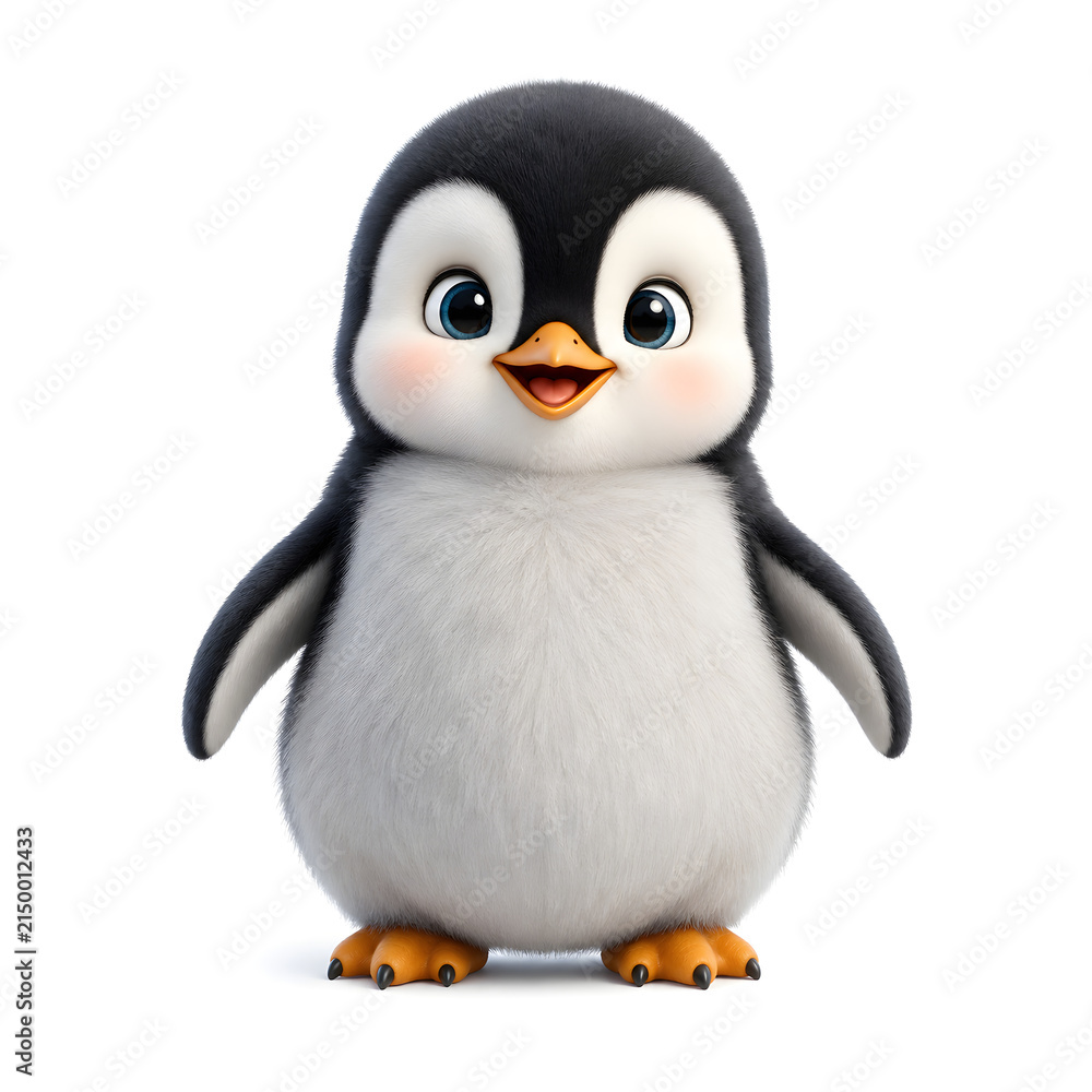 Fototapeta premium Cute Little Baby Penguin Standing Isolated on White Background