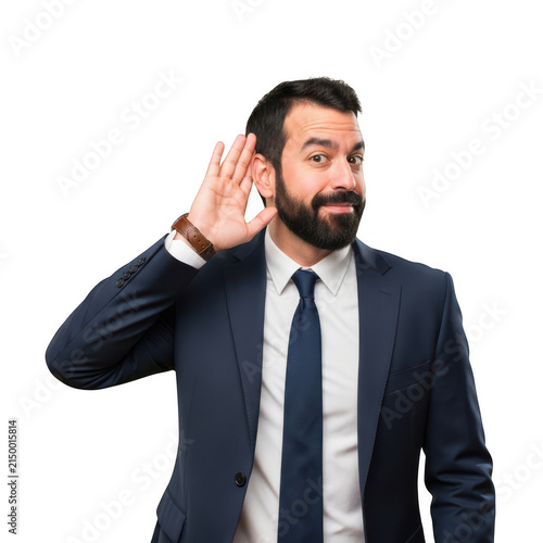 Professional man listening attentively isolated on transparent background