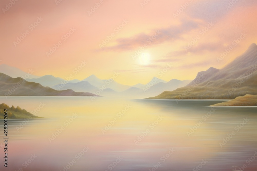 Fototapeta premium Lake sunset landscape outdoors.