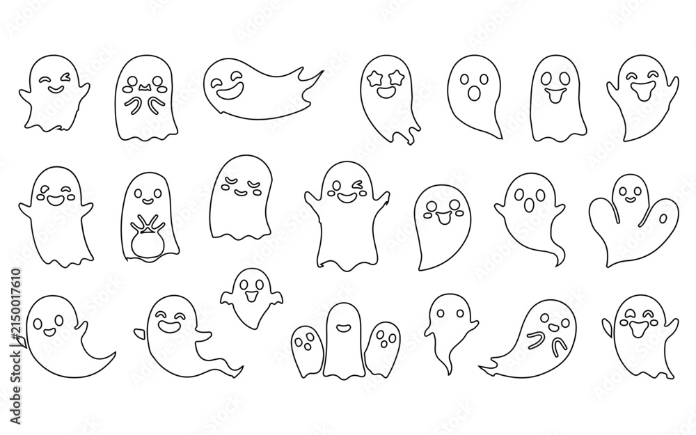 Obraz premium A collection of cute hand drawn ghosts with various funny facial expressions isolated on a white background for halloween party design projects