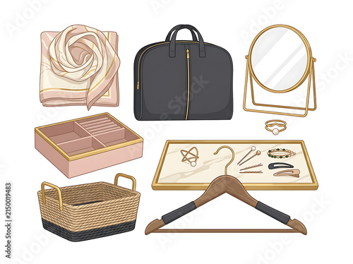 Set of modest fashion accessories on white