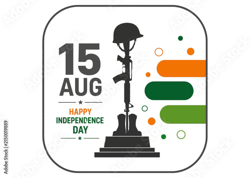 Foto 15 August Indian Independence Day Vector Badge with Soldier Memorial Silhouette,