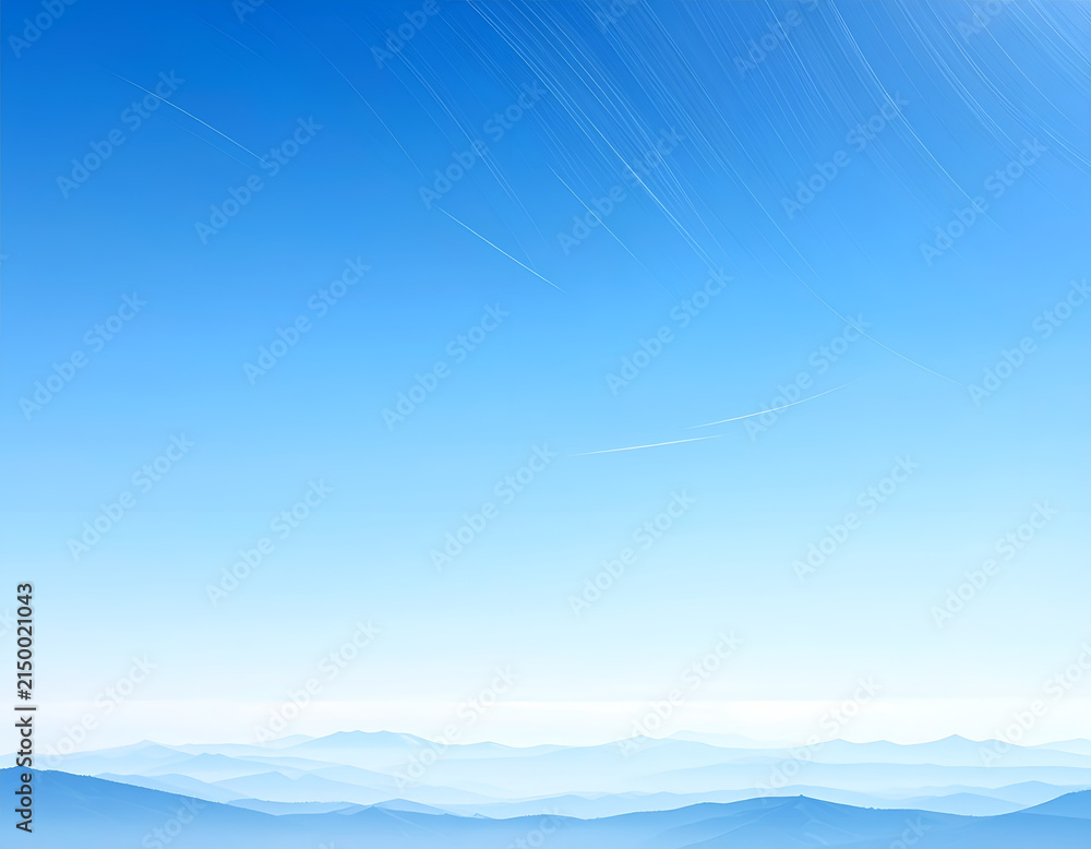 Fototapeta premium Vast Blue Sky Over Misty Mountain Range Horizon.