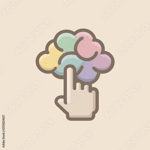 Colorful Brain Icon with Hand Cursor Clicking