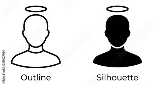 Принти на полотні Halo Icon: Two icons representing a person with a halo, one as an outline and the other as a silhouette, signifying holiness, divinity, or an angelic presence