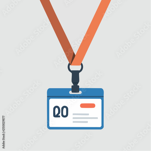 A flat vector illustration depicts an identification badge hanging from a lanyard.