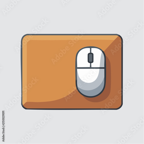 A top-down digital illustration depicts a white computer mouse resting on a brown pad.