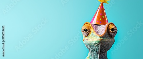 Chameleon wearing party hat