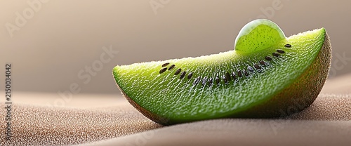 Fresh Kiwi Slice on Beige Surface