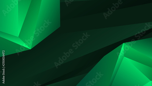 Abstract geometric background with green polygonal shapes, low poly structure, modern gradient lighting, futuristic technology style, and clean minimal design with copy space