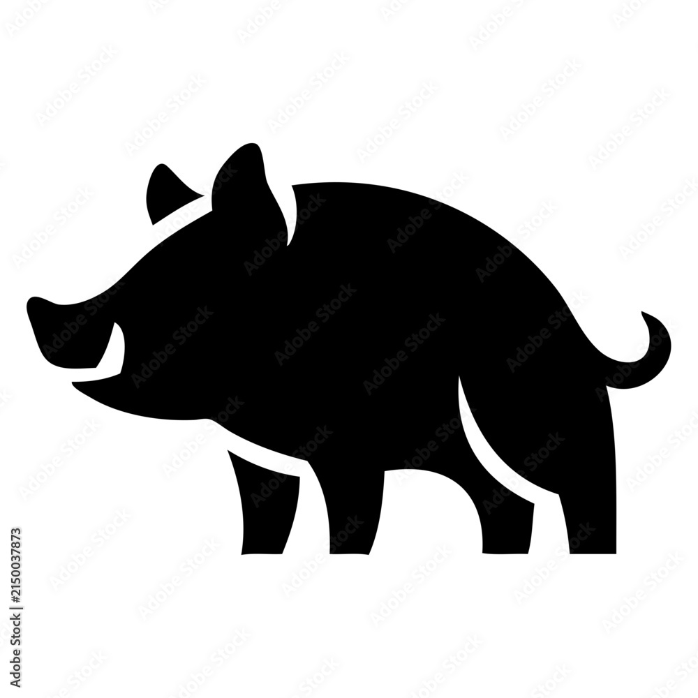Obraz premium Icono con el dibujo sencillo con la silueta de un jabalí de pie visto de perfil 