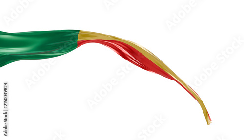 Benin flag ribbon silk fabric on transparent background, 3d Rendering flag elegant patriotic banner motion. soft fabric wave overlay,