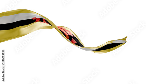 Brunei Darussalam flag ribbon silk fabric on transparent background, 3d Rendering flag elegant patriotic banner motion. soft fabric wave overlay,