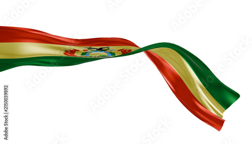 Bolivia flag ribbon silk fabric on transparent background, 3d Rendering flag elegant patriotic banner motion. soft fabric wave overlay,