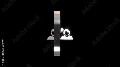 Divorce icon on transparent background 3d render seamlessly loops in a chrome material, alpha channel.