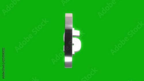Shiny dollar sign coin rotates in center of screen on green background.
