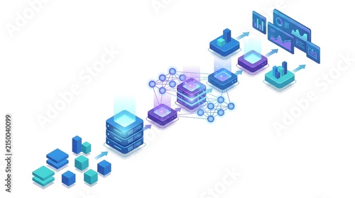 Big data analytics and machine learning isometric vector illustration with cloud servers and digital dashboard