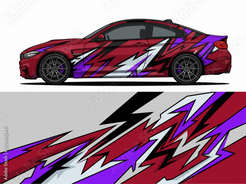 Red sports car with dynamic lightning wrap design