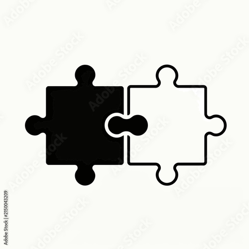 Two interlocking puzzle pieces black and white silhouette style