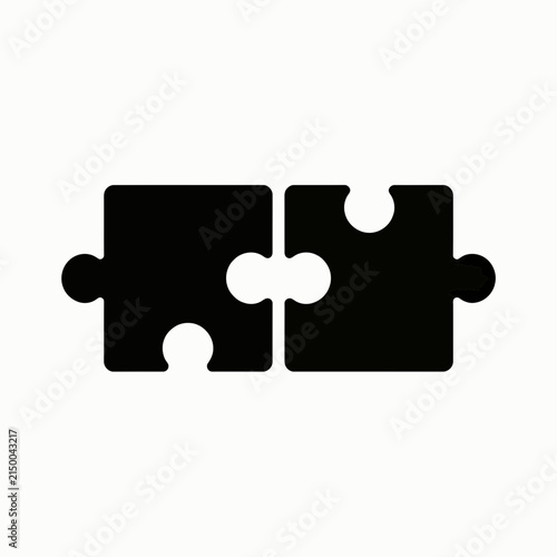 Two interlocking puzzle pieces black silhouette on a white background