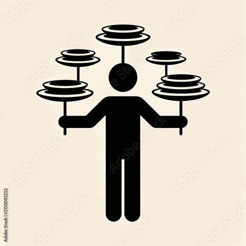 Silhouette Of A Person Balancing Plates Black On Light Background