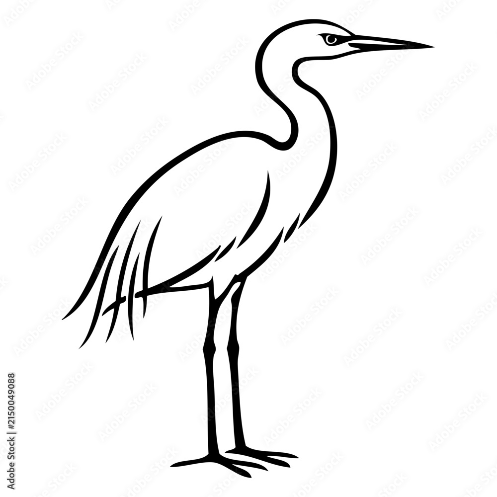Fototapeta premium Icono con dibujo sencillo de una grulla de pie vista de perfil