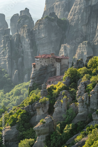 Aerial view of the Monastery of Rousanou at Golden Hour, Meteora, Greece