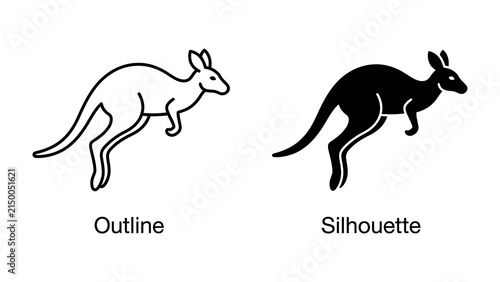 Canvastavla Kangaroo Outline and Silhouette: A clear visual representation comparing the outline and silhouette of a kangaroo, ideal for design and educational purposes