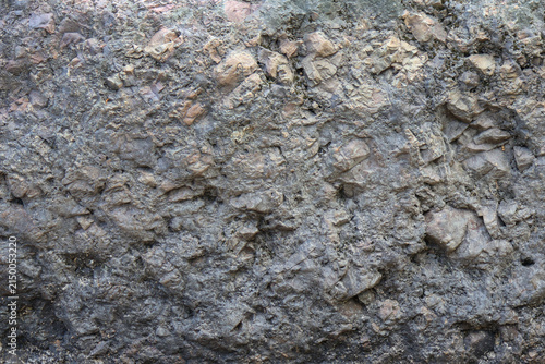 Close-up of coarse gray rock reveals intricate natural patterns and uneven surface.