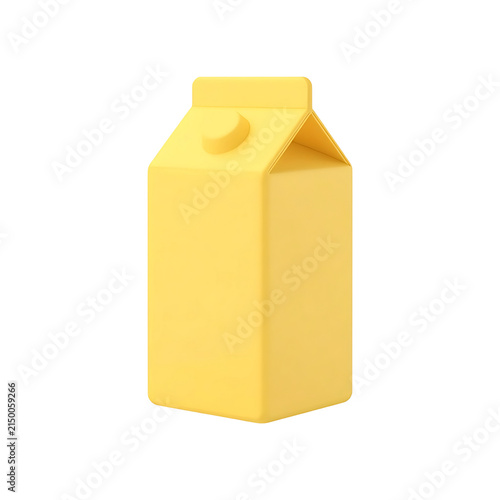 Minimalist yellow cardboard milk carton container isolated against plain white background for packaging mockup design with rendered clean minimalist