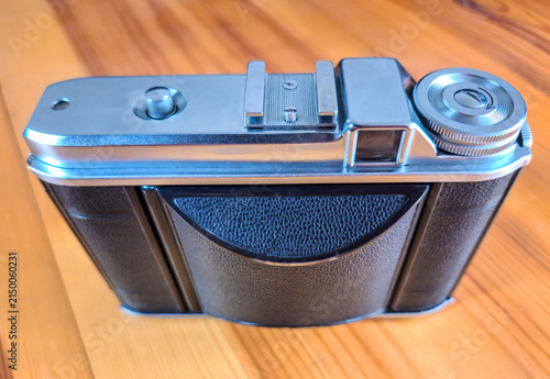 A vintage medium format analog viewfinder camera