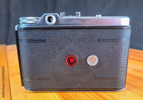 A vintage medium format analog viewfinder camera