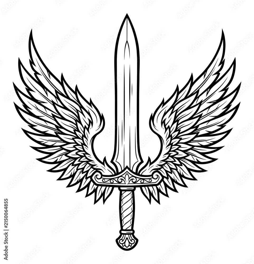 Fototapeta premium Winged Sword Symbol Victory Power Weapon Fantasy