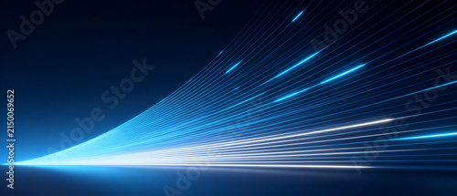 Blue technological light lines converging and flowing in a futuristic abstract background