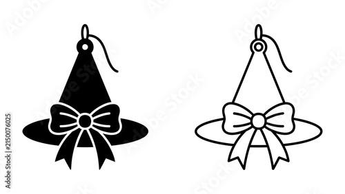 Witch Hat Duo: A stylized representation of a witch's hat, presented in both solid silhouette and outline form, adorned with a charming bow.