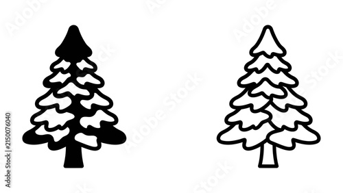 Two Evergreen Trees: A graphic representation showcasing two stylized evergreen trees, one in solid black and the other as an outline, symbolizing nature and simplicity.