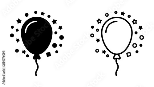 Celebration Balloon Icons: A collection of festive balloon icons, rendered in both solid and outline styles, adorned with sparkling confetti and stars, symbolizing joy and festivity.