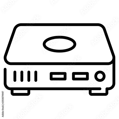 Mini PC line icon. Compact desktop computer and home office setup symbol.