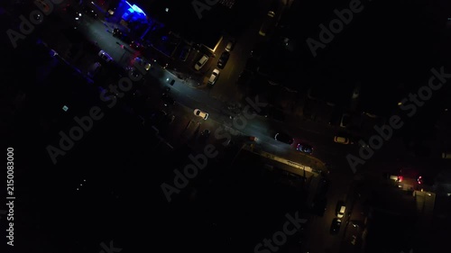 August 7th, 2026. High Angle View of Residential District of Luton City During Half Moon Night with Clear Black Sky. Drone Flight Above Urban City Streets of British City and Town of England UK