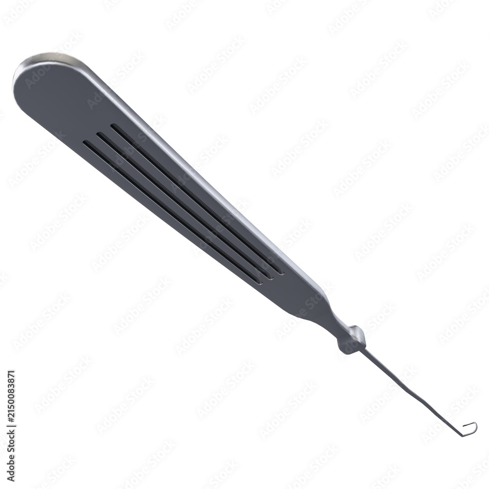 Fototapeta premium Antique Surgical Hook - Vintage metallic surgical hook probe medical instrument, isolated on a white background. 3D render image