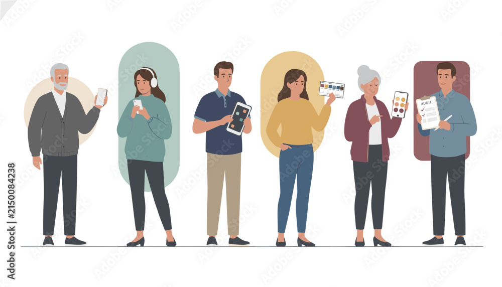 Obraz premium Diverse group of people using different electronic gadgets and digital mobile devices