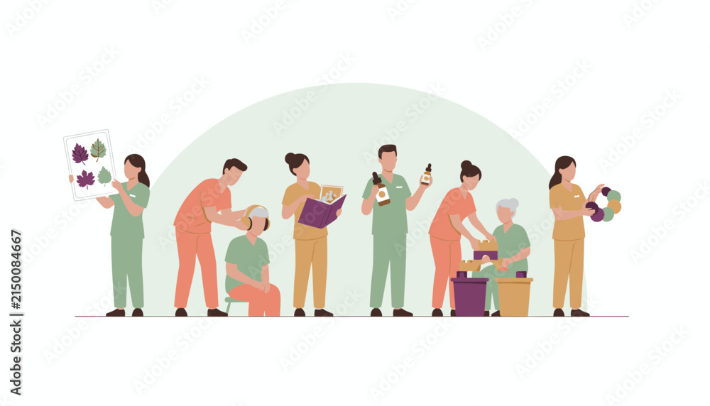Fototapeta premium Healthcare professionals engage in various therapeutic activities with patients
